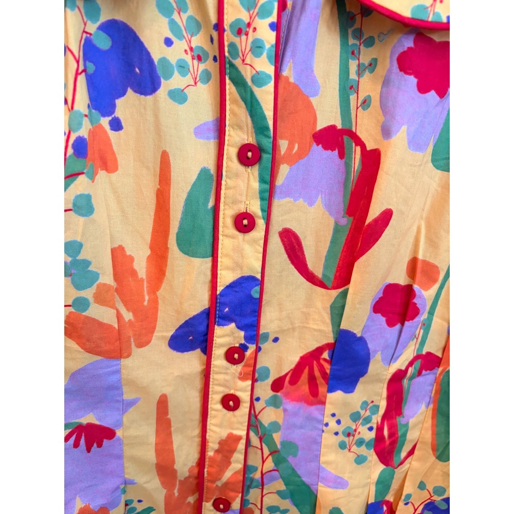 GIGIO Mini Dress Yellow Floral Peter Pan Collar Puff Sleeve Artsy - Picture 5 of 8